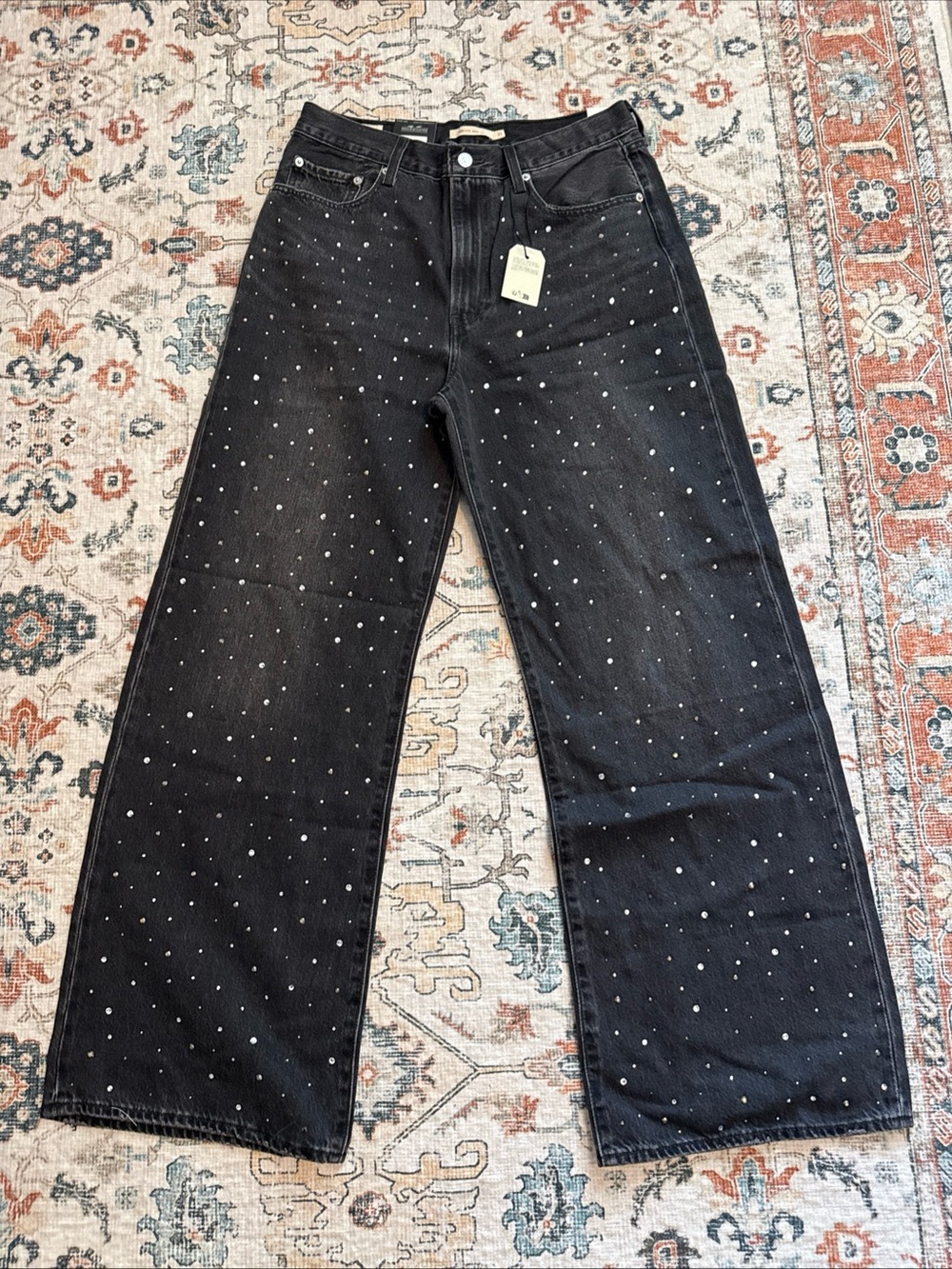 Levi’s rhinestone jeans Rib cage wide leg NWT black 31 x 32